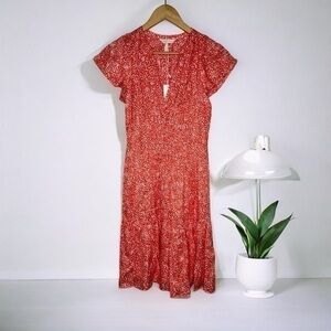 Rebecca Taylor Flutter Sleeve Scribble Print Silk Blend Mini Dress Tomato NWT